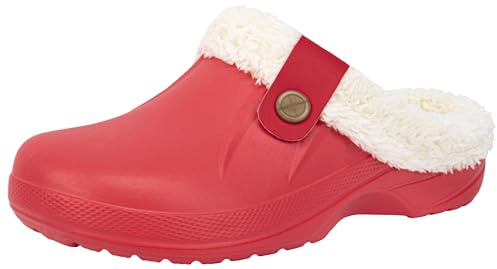ChayChax Donna Uomo Invernali Zoccoli Sabot Imbottiti Calde Morbide Pantofole Casa Esterno in Comode Peluche Inverno Impermeabile Scarpe da Giardino, Rosso, 35/36 EU