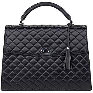 Socha Laptoptasche Damen/Businesstasche Frauen/Notebooktasche mit Tragegurt - Elegant - Extra leichte Synthetik Gesteppt - Audrey Diamond - 13.3 Zoll Schwarz