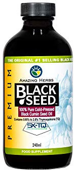 Black Seed Oil - Amazing Herbs Premium High Strength Pure Cold-Pressed Black Cumin Seed Oil (240ml, 8oz Glass Bottle)