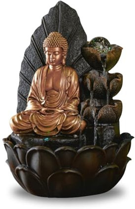 ZEN'LIGHT, Fontaine d'Intérieur Bouddha Hartha, Décoration Zen et Feng Shui, Cadeau Original Bouddha- Eclairage Led Multicolore, Pompe Silencieuse, L 27 x l 27 x H 40 cm