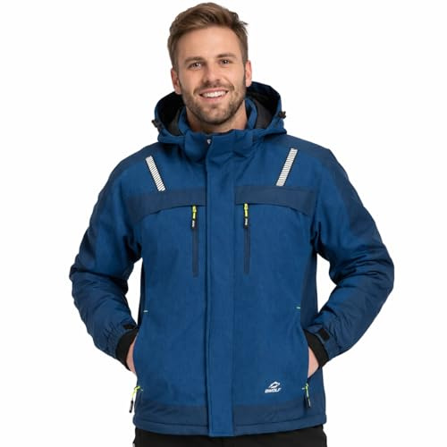 BWOLF OLYMPIA Giubbotto Uomo Invernale Giacca da Lavoro Uomo Antivento Cappotto Invernale con cappuccio, Blu, XL