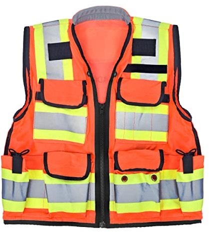 AdirPro Class 2 Safety Vest with Multi-Pockets | High-Visibility ANSI/ISEA 107 Compliant Reflective Vest | Breathable Mesh, Heavy-Duty Zipper | For Surveyors & Contractors | Orange, X-Large