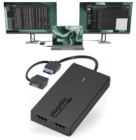 Plugable Dual Monitor Adapter for M1/M2/M3 macOS Systems, Windows, ChromeOS. Broad Compatibility - Thunderbolt, USB-C, USB 3.0 to HDMI Adapter for Dual Monitors 1920x1080 @ 60Hz, SMI Driver Required