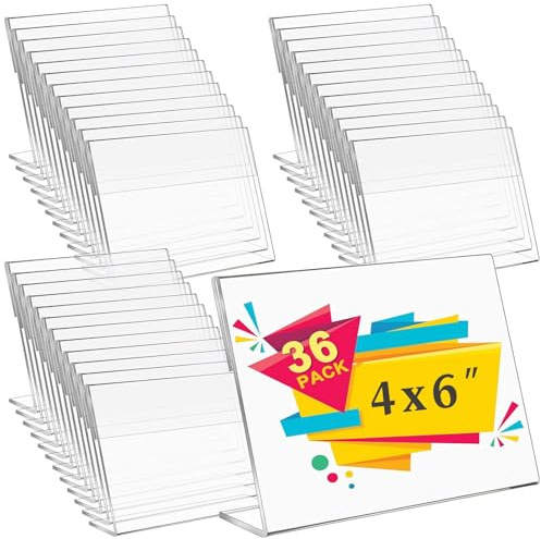 36 Pcs Clear Acrylic Picture Frames 4 x 6 Inch Table Number Sign Holders Wedding Acrylic Photo Frame Bulk, Horizontal Back Slanted Plastic Picture Self Standing Photo Sign for Home Office Desk Bedroom