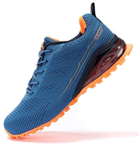 Kricely Traillaufschuhe Herren Leicht Atmungsaktiv Wanderstiefel rutschfest Laufschuhe Outdoor Fitness Straßenlaufschuhe(Blau 44)