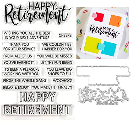 Briartw Glad pensionering skärning matriser och frimärken set för korttillverkning, ord fras silikon klar stämpel med matris set prägling stencil för gör-det-själv scrapbooking konst hantverk