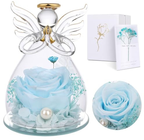 Geschenke für Mama, Geschenk zum Muttertag für Sie, Ewige Rose in Engel Glaskuppel, Infinity Rosen Konservierte Blumen Handgemachte, Engelsfigur aus Glas, Geschenk für Frauen Mutter Oma Großmutter