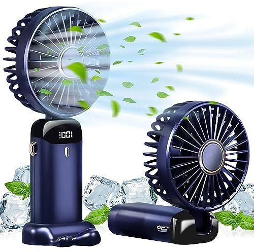 flintronic Mini Ventilator, Handventilator, Wiederaufladbar USB Ventilatoren, Faltbare Mini Lüfter mit 5 Geschwindigkeiten, Integrierter 4200mAh-Akku, für Reisen, Draußen, Zuhause, Büro (Dunkelblau)