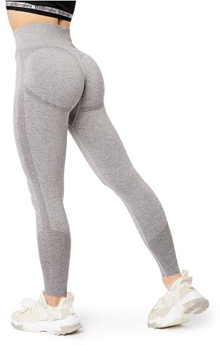 Bellivalini Sport Leggings Damen High Waist Push Up Scrunch Fitness Seamless Figurformend BLV50-254 (Hellgrau Melange, M)