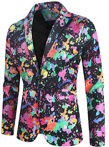 AMhomely Mens Blazer Formal Jacket Mens Business Formal Suit Cardigan Casual Suit Jacket Floral Print Color Two Button Notch Lapel Blazer Office Work Multicolor XL