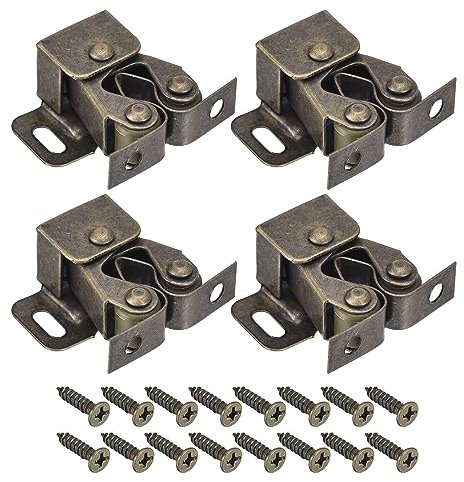 QUARKZMAN 4 Juegos Doble Rodillo Cierre Gabinete Pestillo Herraje Accesorio para Gabinete Alacena Armario Muebles Puerta, Bronce