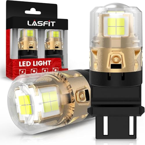 LASFIT 3157 LED Bulb for Reverse Light, 3156 3056 LED Bubs 6000K Xenon White, Super Bright 3057 3047 4114 4157 4057 LED Lights with Projector for Backup, DRL, Only for Standard Socket (2-Pcs)