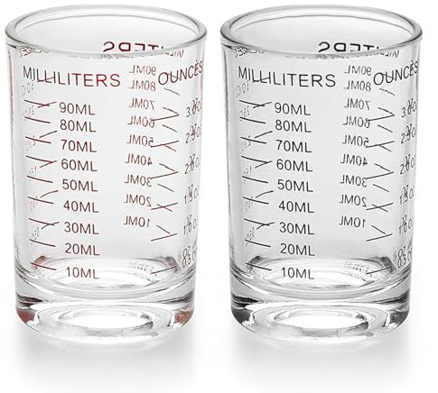 Forreen Measuring Cup Glass, 2 Pieces 90ml Shot Glasses with Scale Small Transparent Measuring Cups Heavy Mini Espresso Shot Cup for Lab Household Kitchen Cooking Baking Measure