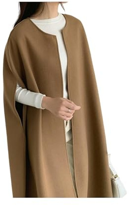 KWTF Chaleco largo elegante de lana con puntada abierta para mujer, chaleco de otoño con cuello redondo, abrigos informales holgados sin mangas coreanos para mujer