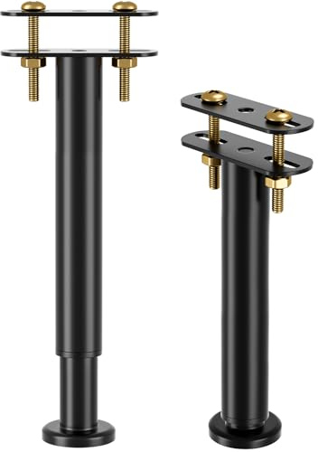 VETIN Lot de 2 Pieds de Lit-Noir, Réglables en Hauteur de 25 à 43 cm, Pieds de Lit Métalliques Robustes, Pieds de Soutien de Remplacement pour Lattes de Lit King Size et Queen Size