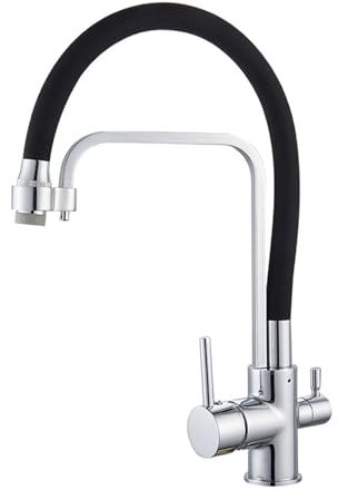 Grifo de 3 Vías Cocina Sistema de Ósmosis Flexible Extensible Grifo de Agua Potable Salida de Agua de Silicona Modo Dual Grifo de Tres Vías Cocina Cromo