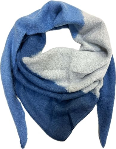Jeamis XXL triangel stickad halsduk varm vinter halsduk modeduk höst vår triangelhalsduk ull stola duk, Jeansblå, 160 x 48 cm