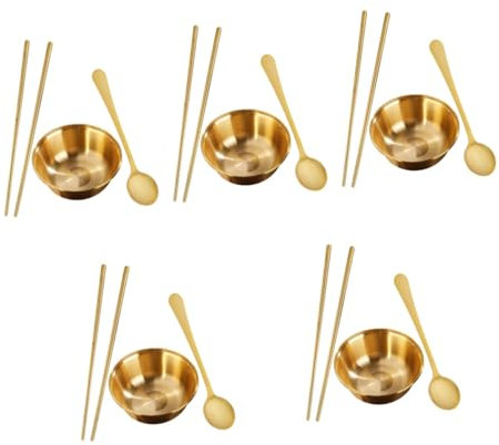 PRETYZOOM 5 Juegos tazón de frutas bol palillos plato tazón de fideos fruteros fruteira bowl ensalada fruit bowl cuchara de cocina tazón de fuente de metal tazón multifunción latón Golden