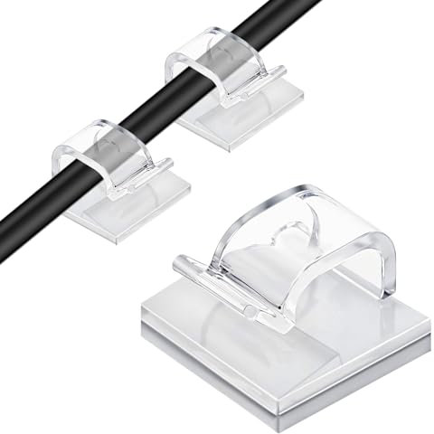 Tyqour Lot de 60 clips de câble autocollants - Support de câble - Fixation de câbles - Organisateur de serre-câbles - Transparent
