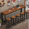 Tqoiozxa Schmaler Bartisch Aus Massivholz, Industrie-Walnuss-Bauernhaus-Theke Für Esszimmer, Küchentisch Mit Stahlbeinen, Tisch, Kreative Rechteckige Bar Mit Natürlicher Kante(120x40x105cm)