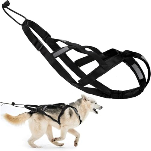 Arnés de Tiro para Perros con Rayas Reflectantes, arnés Impermeable para trineos, arnés de Ejercicio para Perros, esquí y trineos. (Negro, M)
