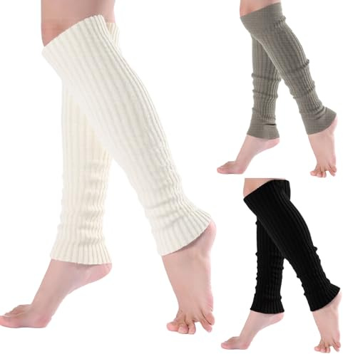 3 Pairs Leg Warmers for Women, Fit Y2K 80s Kawaii Ribbed Knitted Preppy Boot Long Socks for Party Sports Yoga