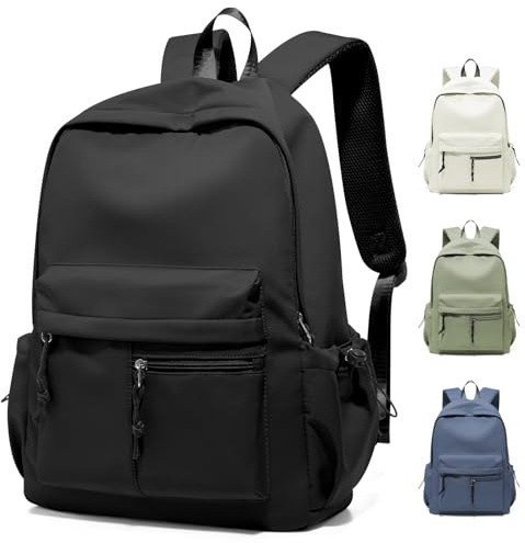WEPLAN Ryggsäck Skola Tonåring Tjej Skolryggsäck Flickor Pojkar Skolväska Kvinnor College Bokväska Dam Backpack School Bag Lätt 14 tums Laptop Ryggsäck för Skolan Arbete Resor Dagsryggsäck,Svart