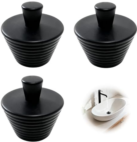 3 tapones de desagüe universales de silicona, tapones cónicos para bañera, cocina, ducha y lavabo, tapones de agua (negro)