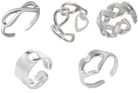 JYNXOR 5 Pezzi Set Anelli Donna Acciaio Inossidabile Boho Anelli Aperto Minimalista Impilabili Anelli Argento Regolabili Nocche Anello, Regalo per Ragazza Madre