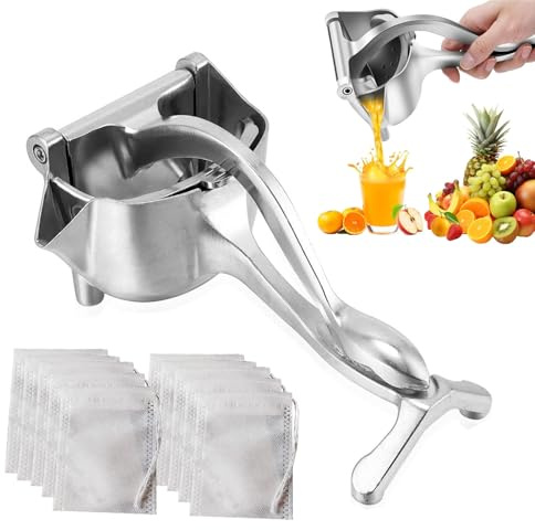 Manual Juicer, Aluminium Alloy Manual Fruit Citrus Juicer, Heavy Duty Handheld Juicers with 10Pcs Filter Bags, Lemon Squeezer Hand Press Juicers