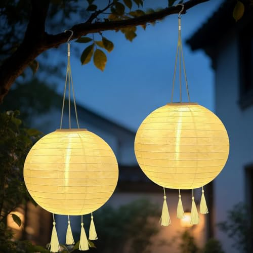Nzkeuf 2 Piezas Farolillos Solares Exterior, 25 cm Resistentes al Agua Farolillos Solar Exterior para Bodas Hogar Jardín Terraza Fiesta Decoracion