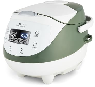 Yum Asia Panda Mini arrocera con cuenco de cerámica Ninja y lógica difusa avanzada (3,5 tazas, 0,63 litros) 4 funciones de arroz, 4 funciones de multicocina 220-240V (Blanca y verde salvia)