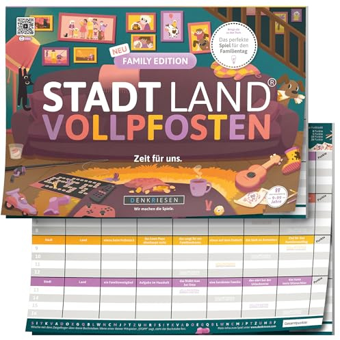 City Land FullPFOSTEN Family Edition - A4-spelblock, roligt ordspel med 26 kategorier, familjespel för barn och vuxna från 9 år, för 2+ spelare, perfekt för gemensam familjetid
