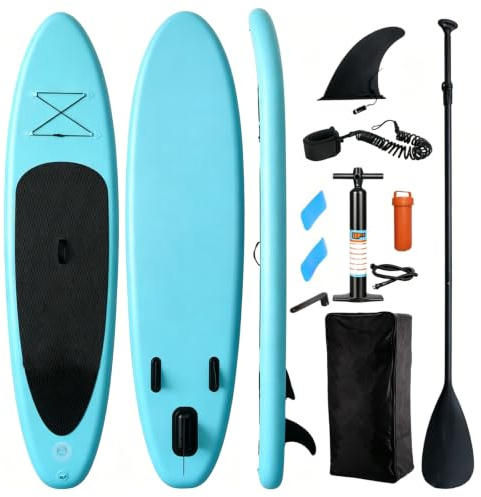 FERNVALE 10FT Inflatable Stand Up Paddle Board SUP Set, Durable 3-Layer PVC Surfboard with Pump, Paddle, Backpack & Accessories Kit, High Stability 270L SUP Paddle Board (Lake blue)