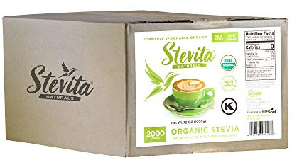 Stevita Organic Spoonable Stevia Packets - 2000 count - Stevia & Erythritol All Natural Sweetener, No Calories - USDA Organic, Non GMO, Vegan, Kosher, Paleo, Gluten-Free - 2000 Servings