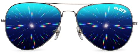 GloFX Blue Mirror Diffraction Glasses | Pilot Metal Frame with 3D Prism Effect