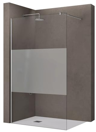 doporro Walk In Parete Doccia 100x200 cm Vetro 10mm Temperato Anticalcare Striscia Satinata Opaca con Barra Stabilizzatrice regolabile da 70-120cm Profilo Cromato Bremen02MS