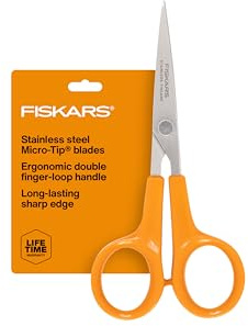 Fiskars Stitcher Scissors No. 5, Precision Sewing Scissors, Swedish Stainless Steel Blades for Intricate Cuts, 4.88”,Orange