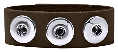 Quiges Damen 18mm Druckknopf Chunk Armband aus Leder Braun Mokka Verstellbar 18.5-20.5cm für Click Buttons