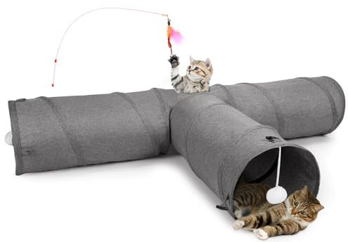 Ownpets Katzentunnel, 3-Wege Katzentunnel mit Spielball, Katzenspielzeug, altbarer erweiterbarer Spieltunnel, Spieltunnel für Katzen, Welpen, Kaninchen und Mungos, 25 cm Durchmesser