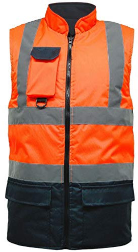 Hi Viz Super Soft Fleece Lined Bodywarmer Reversible Waterproof Gilet Hi Visibility Security Safety Workwear Waistcoat Body Warmer Padded Vests (Large, Orange/Navy)