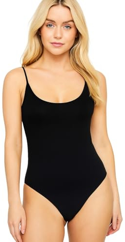 STAR FASHION Women’s Cami Bodysuit Sleeveless Camisole Leotard Vest Top Strappy Stretch Fit Black-8-10
