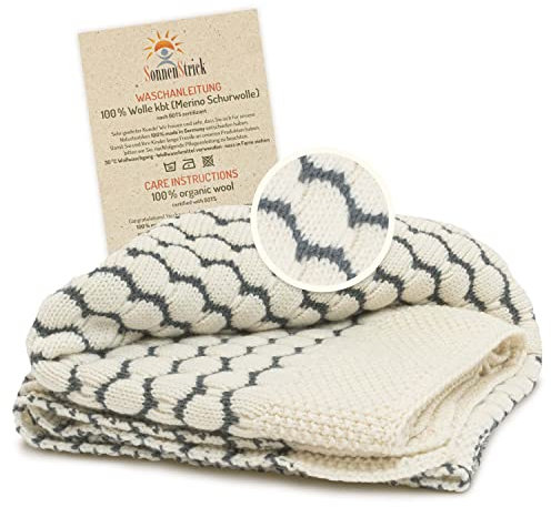 Sonnenstrick Babydecke-Merinowolle - Kuscheldecke, Schmusedecke und Schlafdecke - Schurwolle aus biologischer Tierhaltung - wärmende und weiche, kratzfreie Decke 90 x 90 cm (Grau)