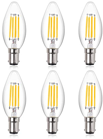 Luxvista LED Candle Light Bulb B15 SBC Small Bayonet Cap Warm White 2700K,4W B15d LED Filament Candle Bulb Dimmable,40W Incandescent Equivalent,C35 Bulb for Chandeliers,Ceiling Light (6- Pack)