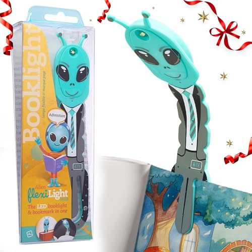 Flexilight Pal läslampa | 2 i 1 lampa och överlappning | LED Clip Lampa | Läsa ficklampa för barn | Läs i sängen | Tillbehör för uppspelning | Present till läsare (Alien Teal)