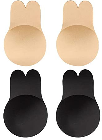 WOVTE 2 Pairs Invisible Lift-Up Bra, Adhesive Bra Anti-Penetration Point Adhesive Bra, Breast Lift Tape Push Up Strapless Nipple Covers for C/D Cup Black