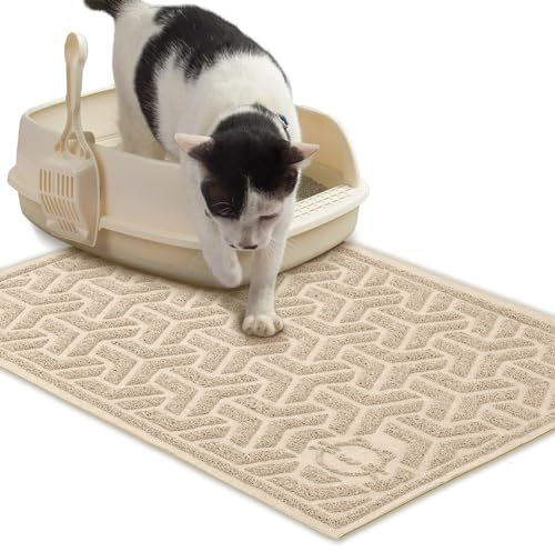 JanYoo Alfombrilla para caja de arena para gatos, almohadilla de PVC de alta calidad, alfombra duradera, sin ftalatos, control de dispersión resistente a la orina, 90 x 60 cm, color beige