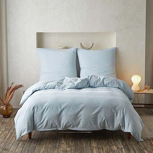 Simple&Opulence Bettwäsche 200x200 Baumwolle 3 Teilig, Weiche und Atmungsaktiv Bettwäsche-Sets mit Reißverschluss ÖkoTex Zertifiziert Bettbezug und 2 Kissenbezüge 80x80, Eisblau