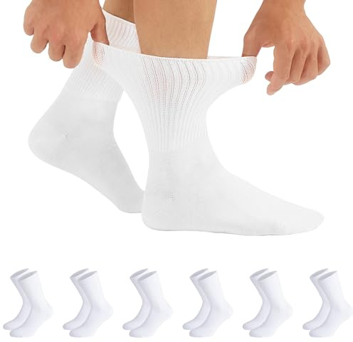 CALZITALY, PACK 3/6 PAIA Calze Senza Bordo Elastico, Calze Sanitarie Unisex, Calzini per Diabetici in Cotone | Nero, Bianco, Naturale | Made in Italy (6 Paia - Bianco, 35-38)