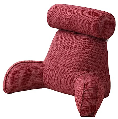 BAHULA Lesekissen, Bett Rest Kissen mit abnehmbaren Nackenrolle & Arme Unterstützung für das Sitzen im Bett oder Couch, verdicken Sie Bequeme Lesekissen Kissen Kissen,Rot,75x40x40 cm